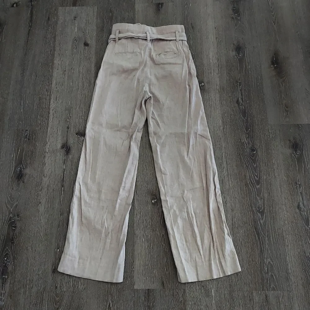 Banana Republic Womens Pants 2 Tan Paperbag Dress Belt Coastal Wide Leg